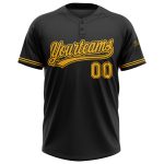 Custom Name and Number Black Gold Unisex Softball Jersey - Personalized Two-Button Team Jersey Personalized Black Gold Two-Button