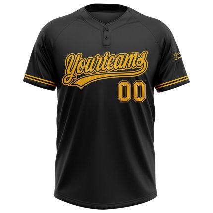 Custom Name and Number Black Gold Unisex Softball Jersey - Personalized Two-Button Team Jersey Personalized Black Gold Two-Button