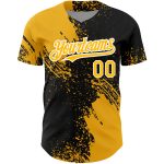 Personalized 3D Abstract Brush Stroke Baseball Jersey in Black and Gold-White Personalized Black Gold-White 3D Abstract Brush