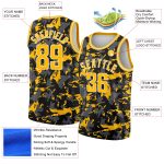 Personalized Basketball Jersey in Black Gold White 3D Abstract Grunge Design Personalized Black Gold-White 3D Abstract Grunge