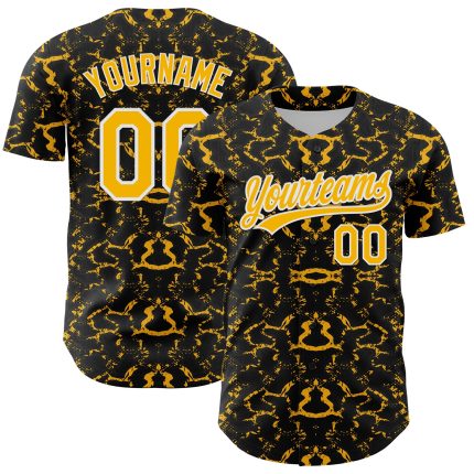 Personalized Black Gold White 3D Abstract Tiger Zebra Baseball Jersey Personalized Black Gold-White 3D Abstract Tiger And