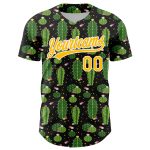 Personalized 3D Cactus Baseball Jersey - Black Gold-White Festival Design Personalized Black Gold-White 3D Cactus Festival