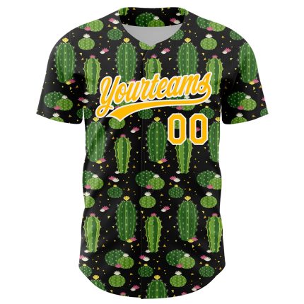 Personalized 3D Cactus Baseball Jersey - Black Gold-White Festival Design Personalized Black Gold-White 3D Cactus Festival