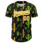 Personalized 3D Cactus Baseball Jersey - Black Gold White Festival Style Personalized Black Gold-White 3D Cactus Festival