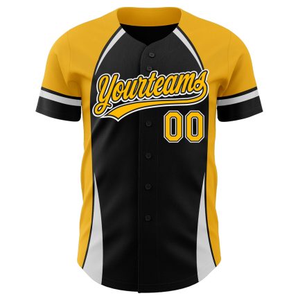 Personalized Black Gold White 3D Curve Solid Jersey for Men Baseball Personalized Black Gold-White 3D Curve Solid Baseball