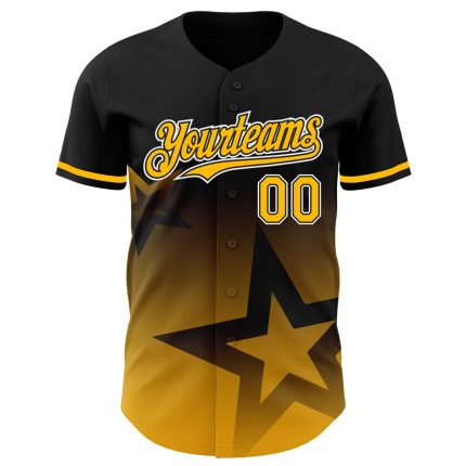 Personalized 3D Gradient Black Gold-White Twinkle Star Baseball Jersey Personalized Black Gold-White 3D Gradient Style Twinkle