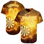 Black Gold White 3D Lightning Flame Personalized Baseball Jersey - Dart Board Design Personalized Black Gold-White 3D Lightning