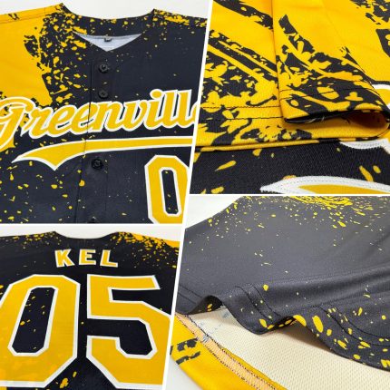 Custom Name Number Baseball Jersey 3D Black White Pattern Brush Stroke Personalized Design Personalized Black Gold-White