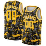 Custom Name and Number Basketball Jersey - Personalized Black Gold-White 3D Abstract Grunge Design Personalized Black Gold-White