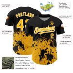 Custom Abstract Splash Grunge Art Black Gold-White Baseball Jersey | Personalized Team Name and Number Personalized Black