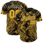 Custom Personalized Eagle Baseball Jersey with Black Gold-White 3D Pattern, Team Name and Number Personalized Black Gold-White