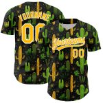 Custom Name Number Black Gold White 3D Cactus Festival Baseball Jersey - Personalized Team Apparel Personalized Black Gold-White