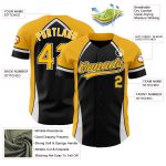 Custom Name & Number Authentic Baseball Jersey 3D Black Gold-White Patterned Design Curve Style Personalized Black Gold-White