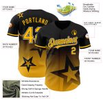 Custom Name and Number Baseball Jersey - Personalized Black Gold-White 3D Pattern Gradient Twinkle Star Design Personalized