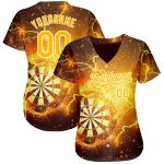 Custom Name Number Baseball Jersey, Personalized Black Gold-White 3D Lightning Flame Design, Dart Board Team Apparel Personalized