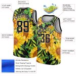 Custom Name Number Basketball Jersey Sunflowers 3D Pattern Black Gold-White Design Personalized Team Apparel Personalized