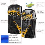 Custom Name and Number Basketball Jersey - Personalized 3D Torn Paper Style in Black Gold-White Design Personalized Black