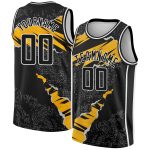 Custom Name and Number Basketball Jersey - Personalized 3D Torn Paper Style in Black Gold-White Design Personalized Black