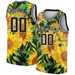 Personalized Black Gold White 3D Sunflower Basketball Jersey for Men and Women Personalized Black Gold-White 3D Sunflowers