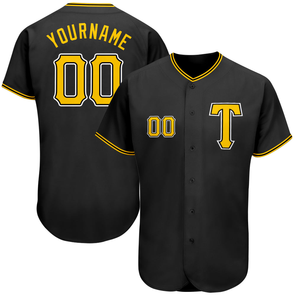 Personalized Authentic Baseball Jersey in Black, Gold, and White Design Personalized Black Gold-White Authentic Baseball