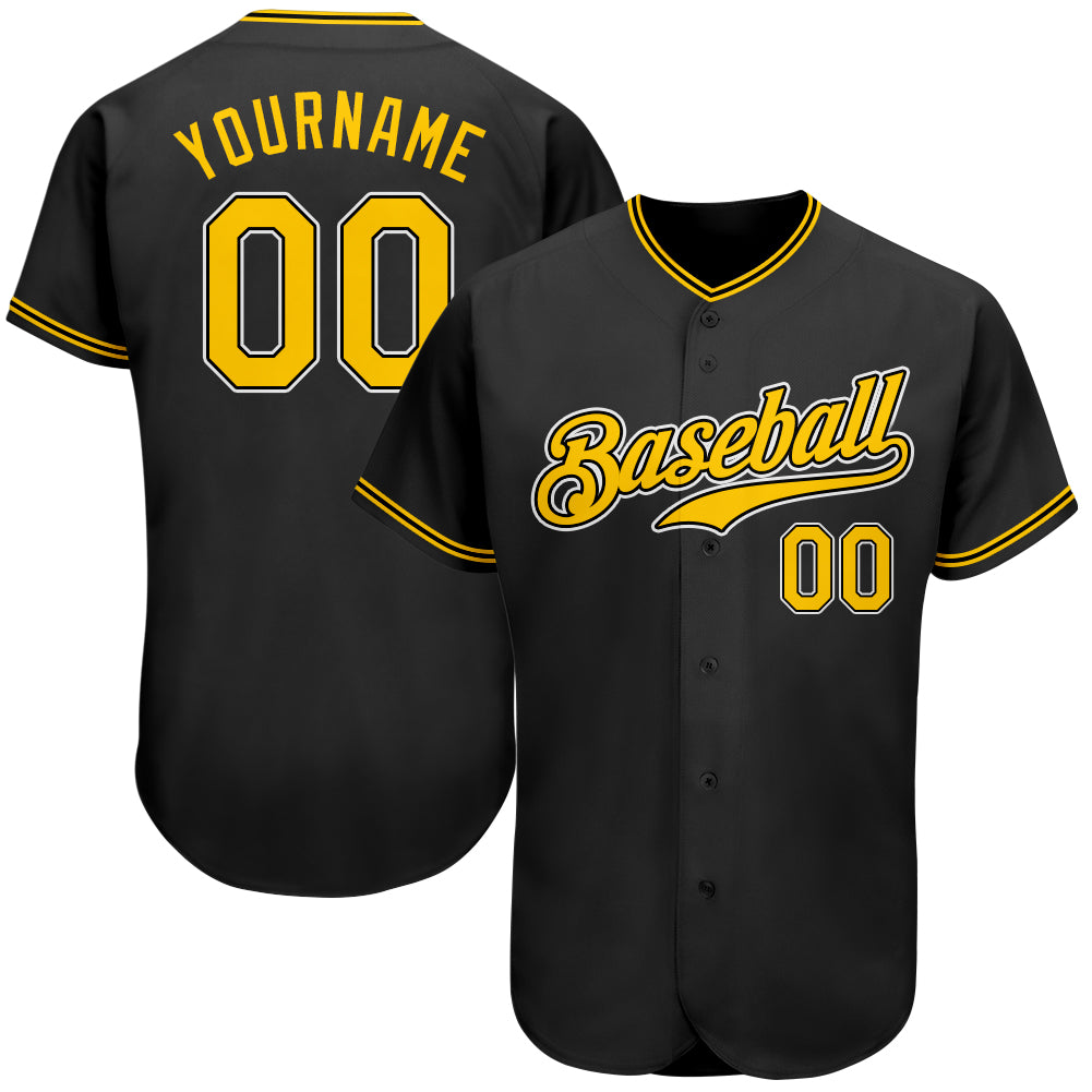 Custom Name and Number Black White Gold Authentic Baseball Jersey - Personalized Team Jersey Personalized Black Gold-White