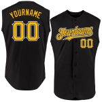 Personalized Authentic Sleeveless Baseball Jersey in Black Gold White Personalized Black Gold-White Authentic Sleeveless