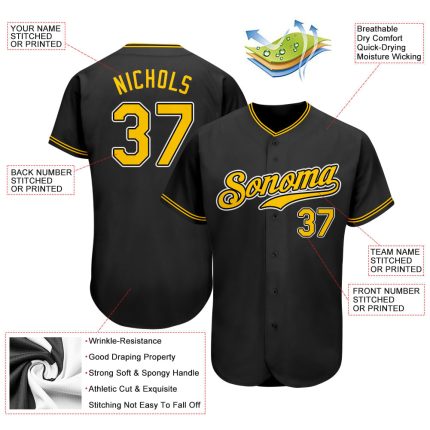 Custom Black Gold-White Softball Jersey with Personalized Name & Number - Authentic Team Apparel Personalized Black Gold-White