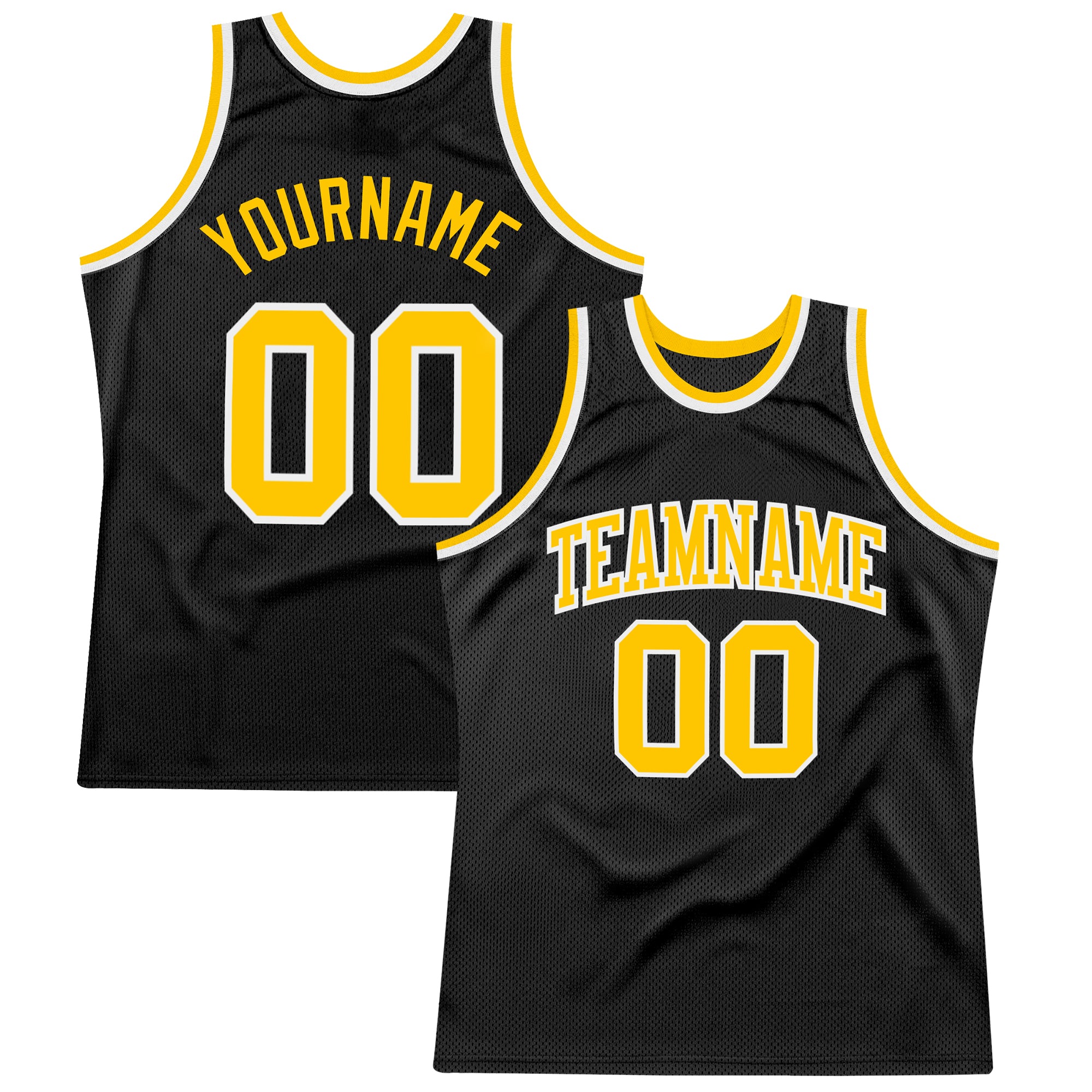 Personalized Black and Gold Throwback Basketball Jersey - Authentic Design Personalized Black Gold-White Authentic Throwback