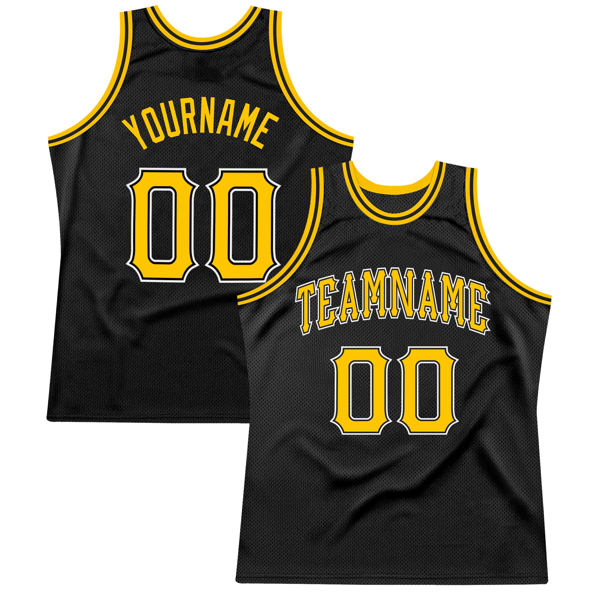 Custom Black Gold White Basketball Jersey with Personalized Name & Number - Authentic Throwback Style Personalized Black