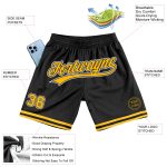Personalized Black Gold White Authentic Basketball Shorts for Men - Throwback Style Personalized Black Gold-White Authentic