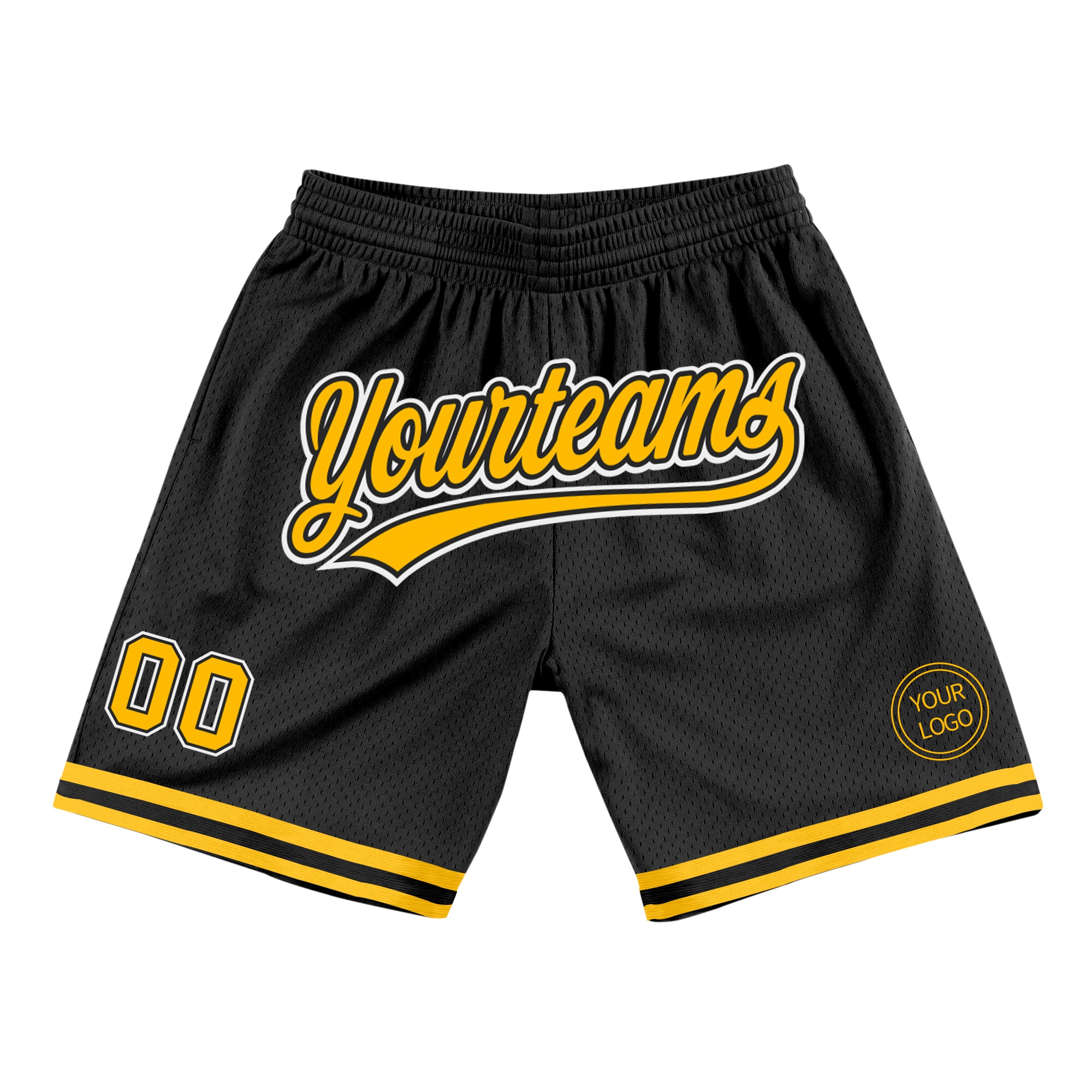 Personalized Black Gold White Authentic Basketball Shorts for Men - Throwback Style Personalized Black Gold-White Authentic
