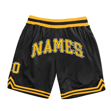 Custom Black Gold-White Basketball Shorts with Team Name and Number - Personalized Authentic Throwback Style 6796 Personalized