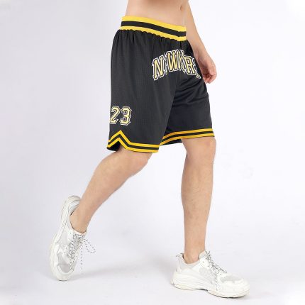 Custom Black Gold White Throwback Basketball Shorts with Personalized Name and Number Personalized Black Gold-White Authentic