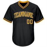 Personalized Black Gold White Baseball Jersey Shirt Authentic Throwback Rib Knit Personalized Black Gold-White Authentic