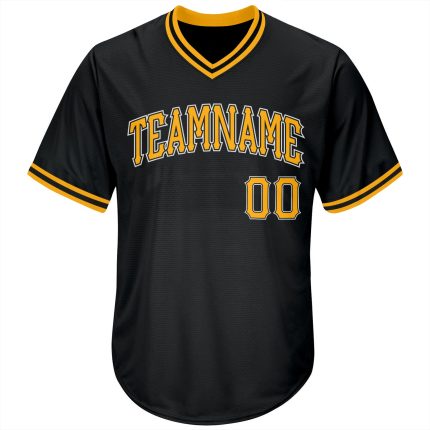 Personalized Black Gold White Baseball Jersey Shirt Authentic Throwback Rib Knit Personalized Black Gold-White Authentic