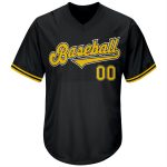 Custom Team Name and Number Black Gold-White Authentic Baseball Jersey Shirt Personalized Black Gold-White Authentic Throwback