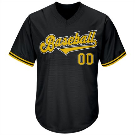 Custom Team Name and Number Black Gold-White Authentic Baseball Jersey Shirt Personalized Black Gold-White Authentic Throwback