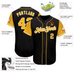 Custom Name & Number Authentic Two Tone Black Gold-White Softball Jersey - Personalized Team Apparel Personalized Black Gold-White