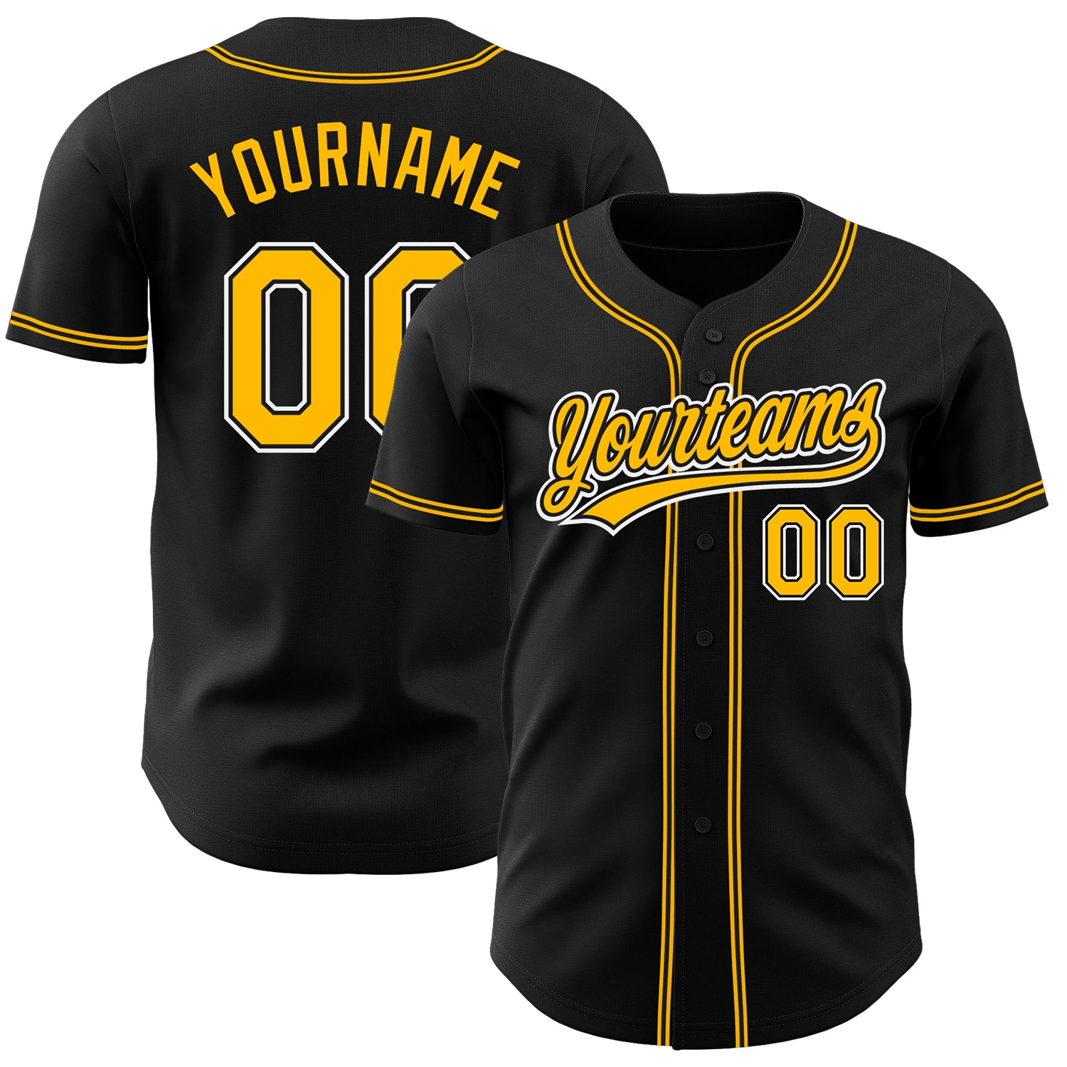 Personalized Baseball Jersey for Men and Women - Black Gold and White Design, Custom Name, Style 20 Personalized Black Gold-White