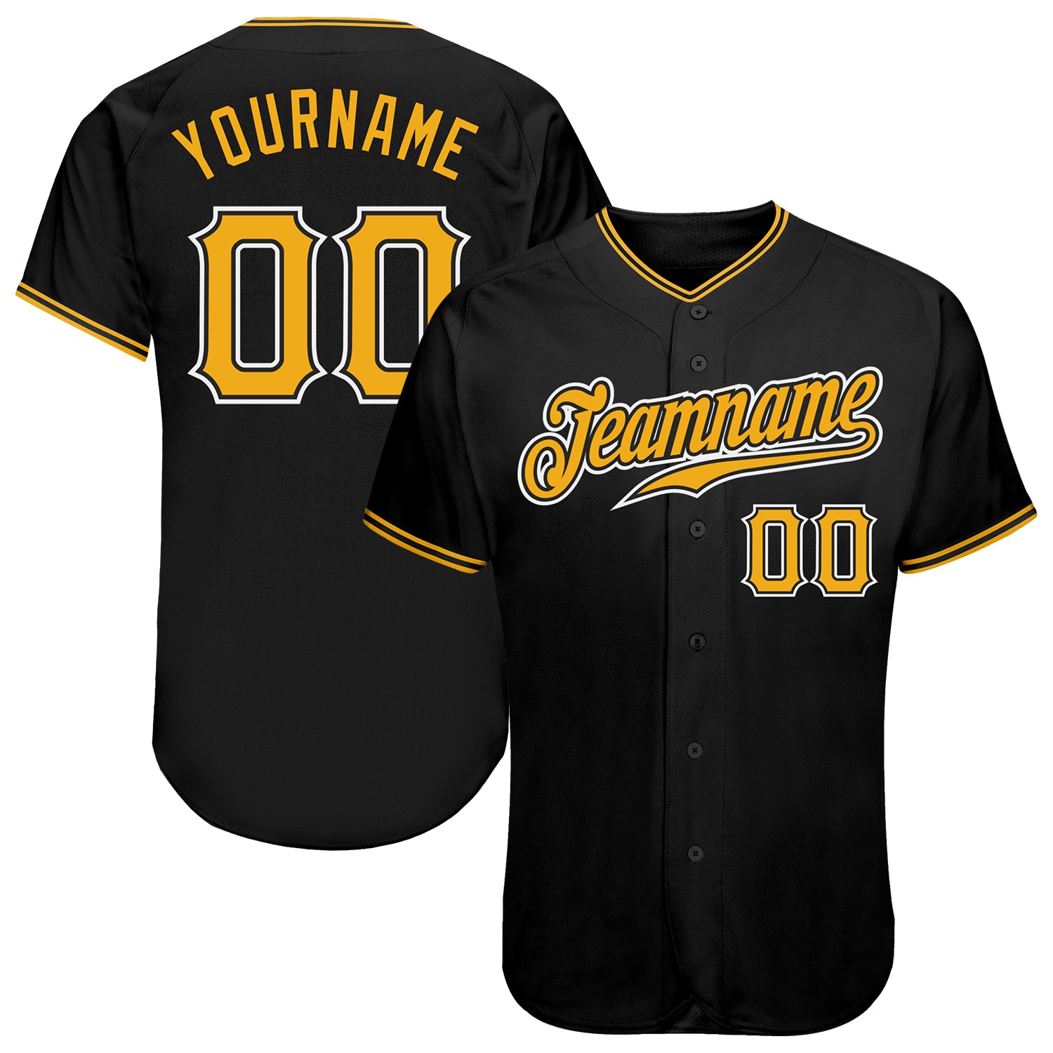 Custom Personalized Black and Gold Baseball Jersey Size 3 Personalized Black Gold-White Baseball Jersey 3