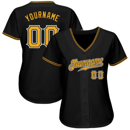 Custom Personalized Black and Gold Baseball Jersey Size 3 Personalized Black Gold-White Baseball Jersey 3
