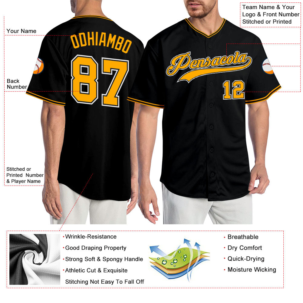 Personalized Baseball Jersey in Black Gold and White - Custom Number 5 Personalized Black Gold-White Baseball Jersey 5 - Image 3