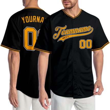 Personalized Baseball Jersey in Black Gold and White - Custom Number 5 Personalized Black Gold-White Baseball Jersey 5