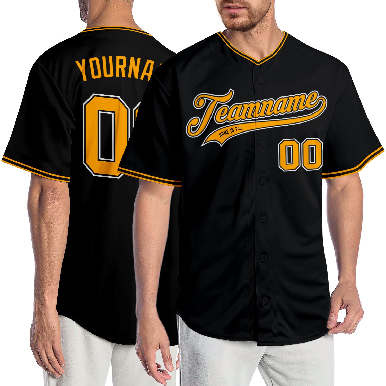 Personalized Baseball Jersey in Black Gold and White - Custom Number 5 Personalized Black Gold-White Baseball Jersey 5