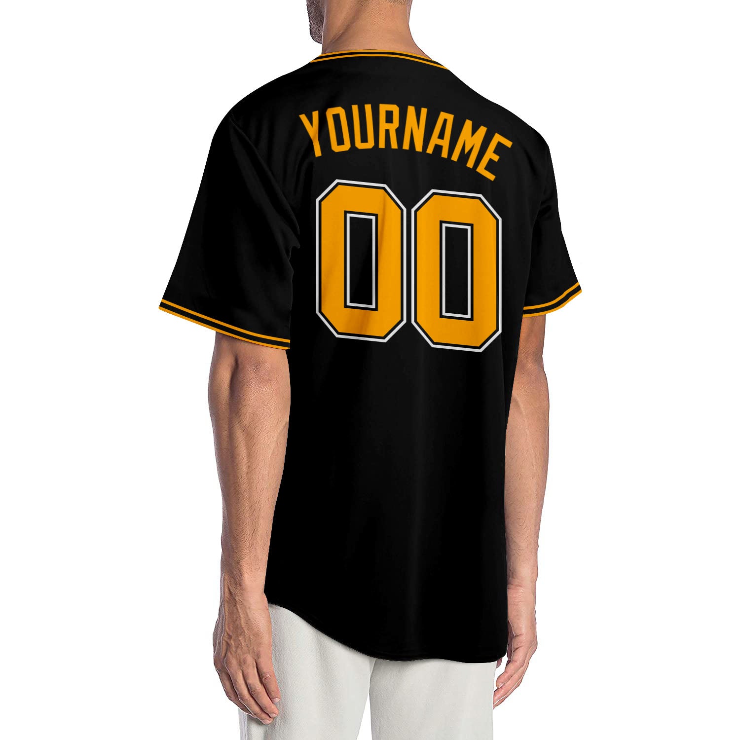 Personalized Baseball Jersey in Black Gold and White - Custom Number 5 Personalized Black Gold-White Baseball Jersey 5 - Image 2