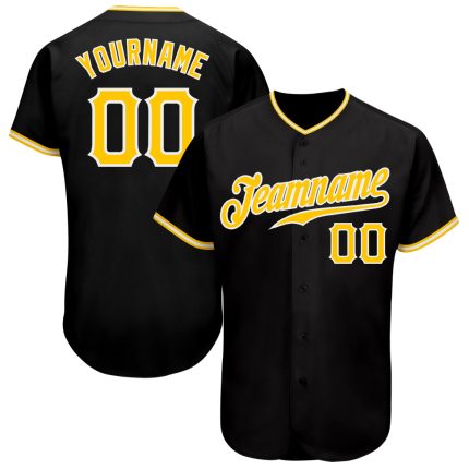 Personalized Black and Gold Baseball Jersey for Men and Women - Custom White 6 Personalized Black Gold-White Baseball Jersey