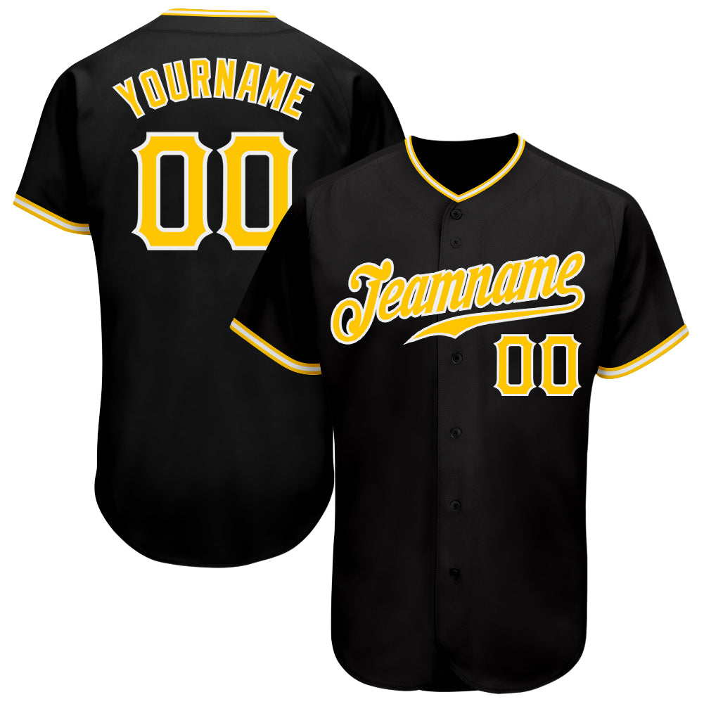 Personalized Black and Gold Baseball Jersey for Men and Women - Custom White 6 Personalized Black Gold-White Baseball Jersey