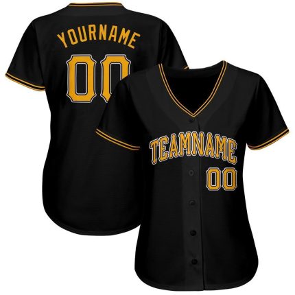 Custom Black Gold-White Baseball Jersey for Adults - Personalize Your Team Spirit Jersey Personalized Black Gold-White Baseball