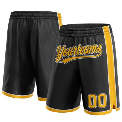 Personalized Basketball Shorts Black and Gold White Design for Men Women Personalized Black Gold-White Basketball Shorts