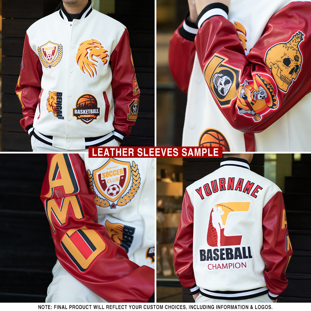Personalized Bomber Jacket Black Gold-White Full-Snap Varsity Letterman Jacket 2 Personalized Black Gold-White Bomber Full-Snap - Image 2